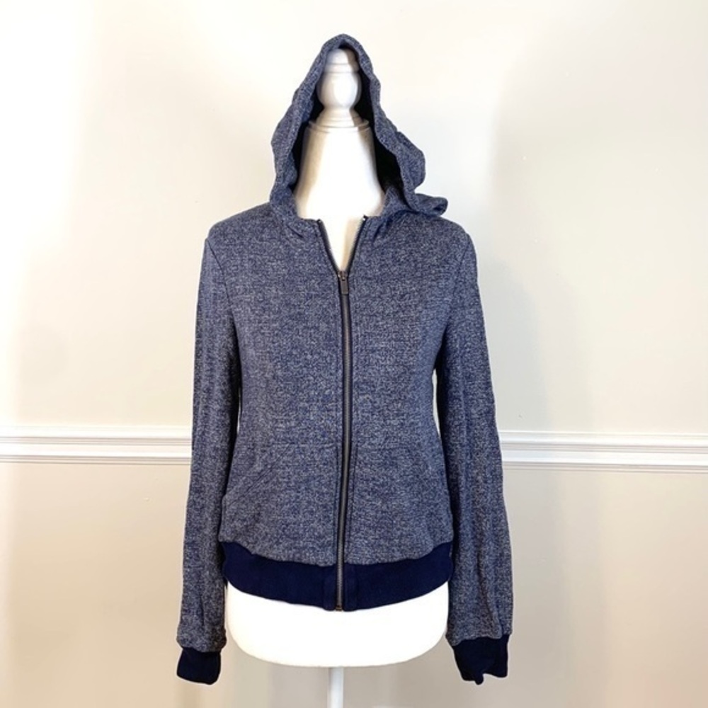 BCBG MAXAZRIA Jonny Zip Up Hoddie Hi-Lo Hem Pockets Heather Blue XS